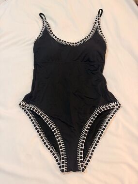 Gianni Bini Black Swimwear with White Crochet Trim